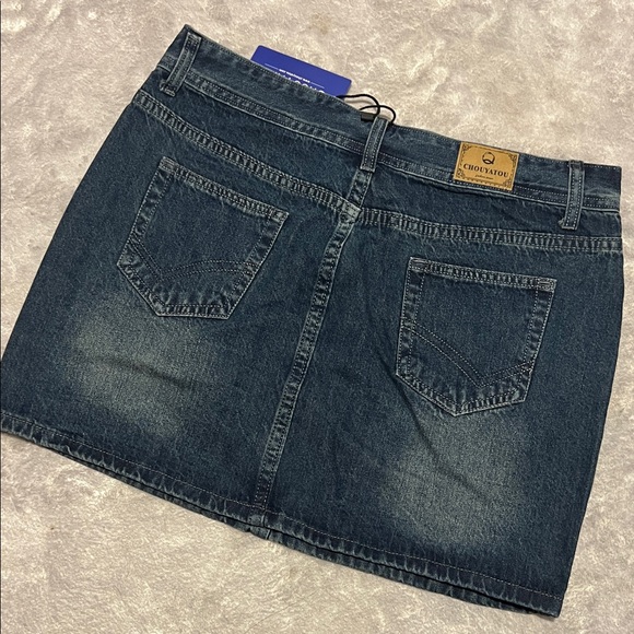 Chouyatou Women's Mini Denim Skirt - Dark Blue size Medium - Picture 4 of 5